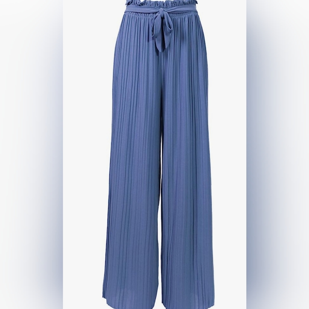 Women's Ribbon Tie Chiffon Loose Pleated Wide Leg Palazzo Pants size 3x